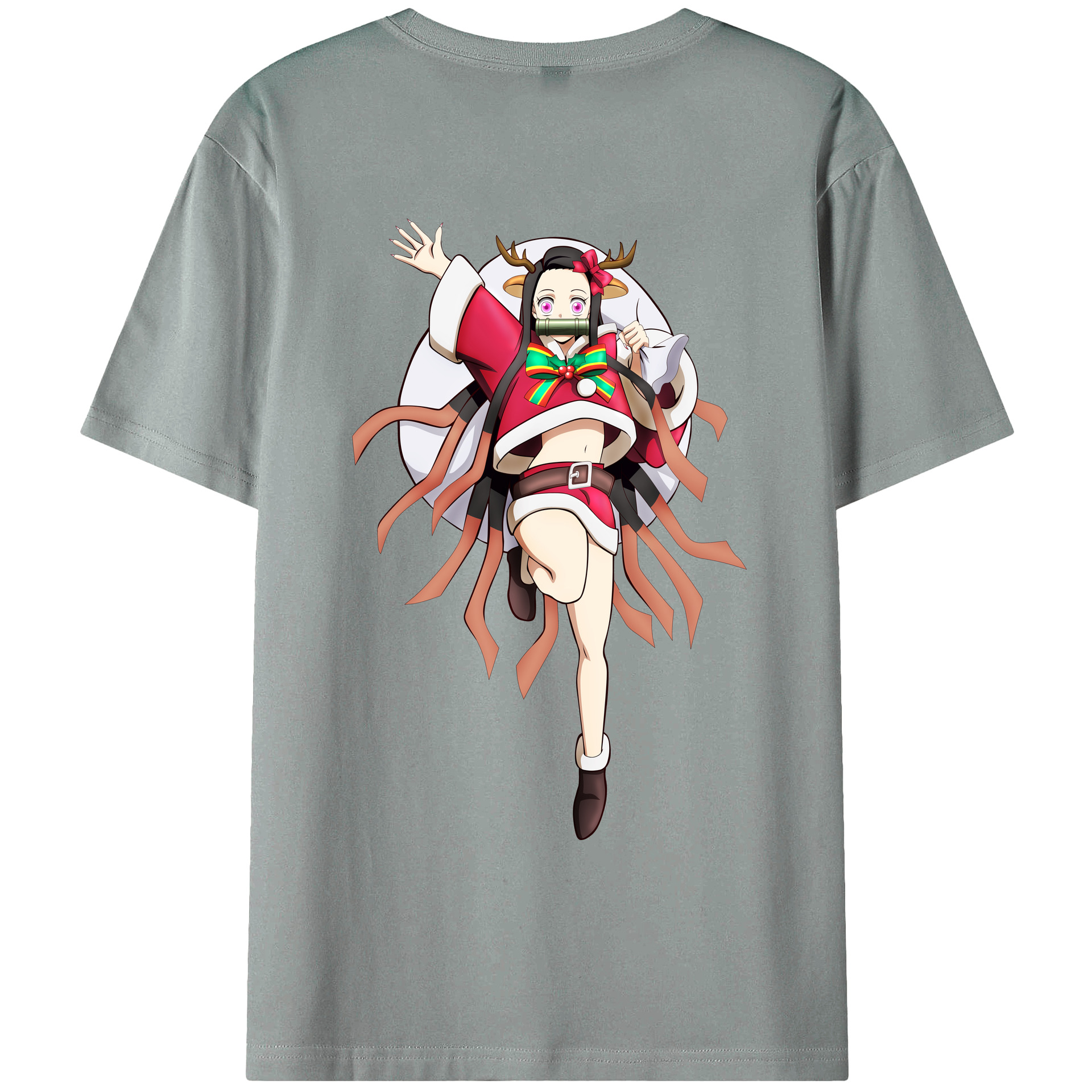 （画像用） 鬼滅の刃（きめつのやいば）竈門 禰󠄀豆子／かまど ねずこ Kamado Nezuko 綿100％ メンズ半袖Tシャツ（バックプリント） 通気性